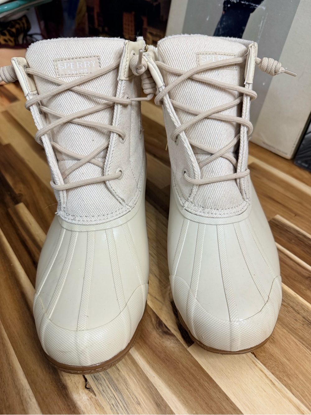 Sperry Cream Waterproof Duck Boots utility winter fall flannel tennis prep cozy